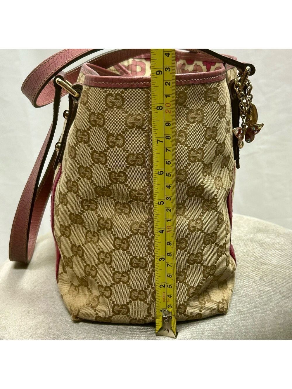 Gucci Authentic Pink Tan brown monogram GG Canvas Jolicoeur tote bag purse - Picture 9 of 17